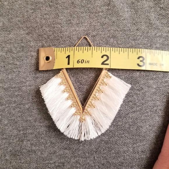 Boho Fringe Statement Earrings White Festival - Picture 3 of 6